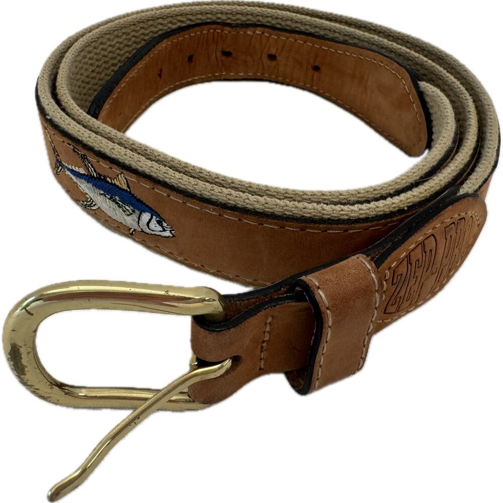 ZEP-PRO Full Grain Leather Canvas Fisherman Belt Men's Size 44 Camel Brown Beige
